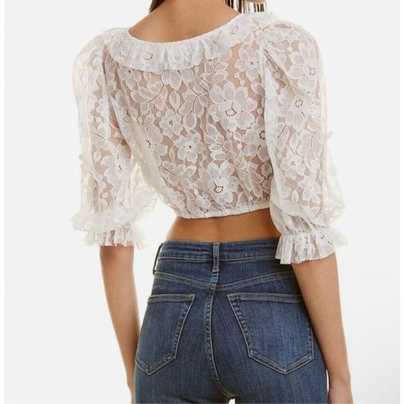 For Love & Lemons Loretta Crop Top Blouse size S White Lace Ruffle Floral - Picture 2 of 10